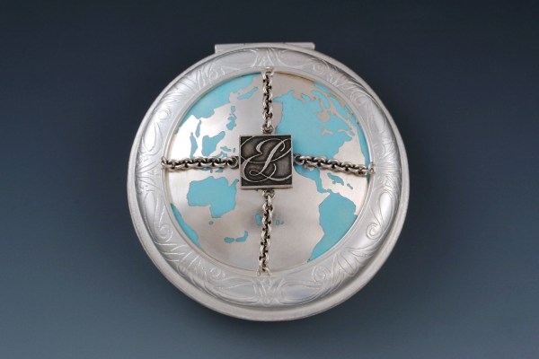 Estee Lauder Compact: I fabricated this compact out of sterling silver and champleve' enamel. This was a piece in my MFA thesis show, Instruments of Vanity.