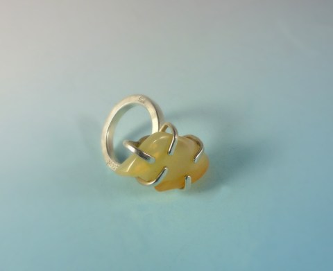 This is a sample that I made demonstrating the modified prong technique. This ring is made of agate and sterling silver. 