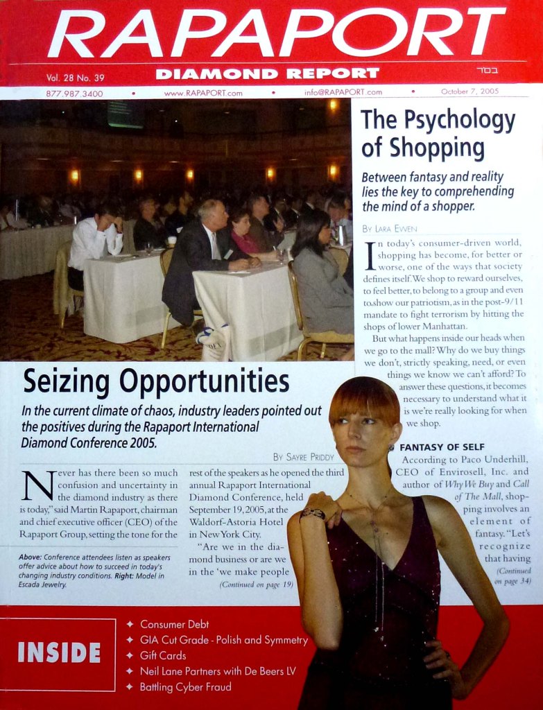 This is the Rapaport Diamond Report Magazine cover of issue Volume 28 No. 39 October 7, 2005 that features some of my work.