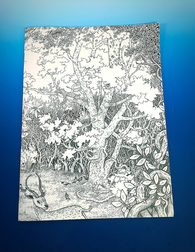 God and the Devil at War in the Garden by Anders Nilsen. One can simply lose themselves in the richness of his detailed renderings. 