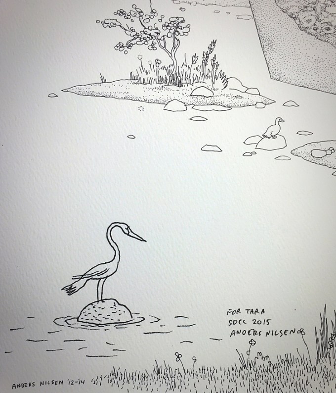 Anders made a little crane sketch and signed this book as well. 